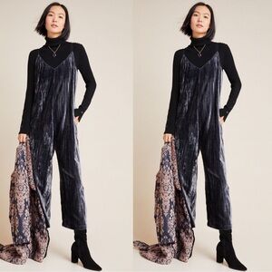 Anthropologie Charcoal Velvet Jumpsuit